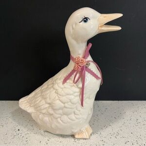 Vintage FW WOOLWORTH 9" Country Ceramic Goose Duck with Roses & Ribbon Bow Neck